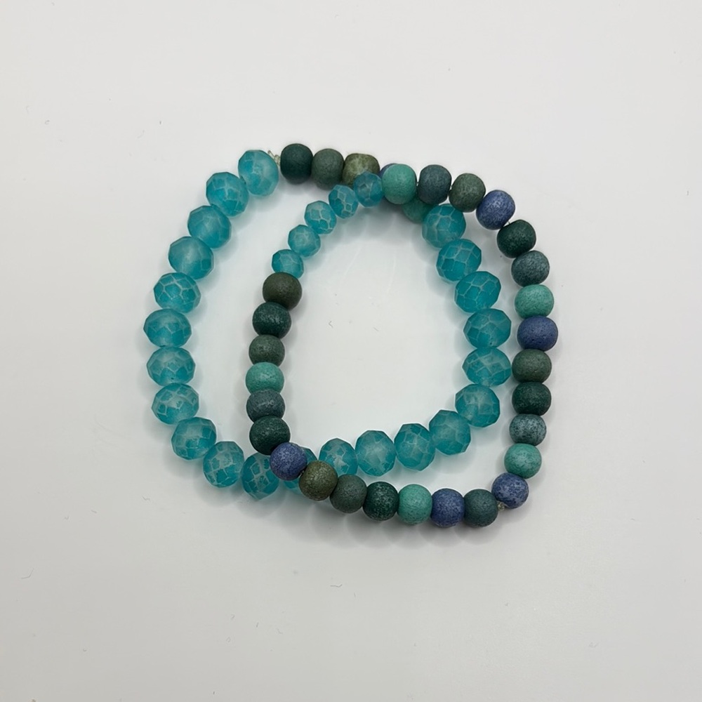 Elegant Blue and Green Beaded Bracelet Set